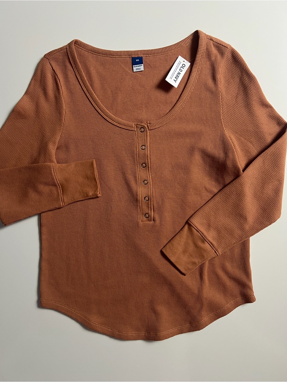NWT Old Navy Thermal-Knit Henley, Rustic Orange, Size XS